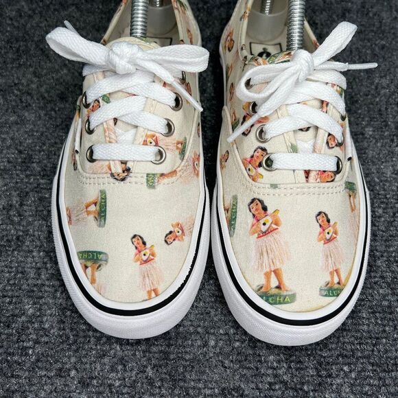 Vans‎ Sneakers Women's 7 Cream Aloha Hula Girls Low Lace Up Athletic Skate Shoes - Picture 4 of 13